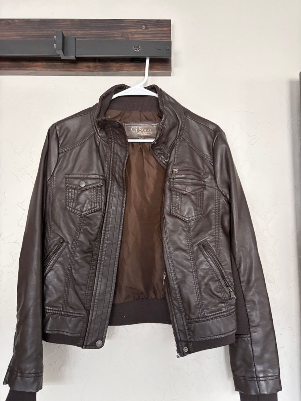 Ci Sono women Brown Faux Leather Bomber Jacket